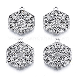 変色しない201ステンレススチールペンダント  花と六角形  ステンレス鋼色  28.5x23x2.5mm  穴：2mm&nbsp;STAS-N098-206P