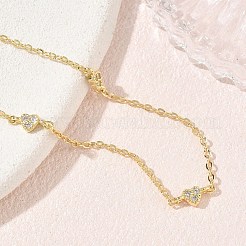 Brass Micro Pave Clear Cubic Zirconia Heart Link Chain Bracelets&nbsp;KK-CBA6980-23G
