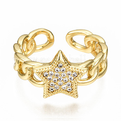 Brass Micro Pave Clear Cubic Zirconia Cuff Rings&nbsp;RJEW-N035-002-NF