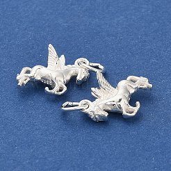 翼を持つスターリングシルバーの馬のチャーム925個  丸カンとスタンプ925個付き  銀  11.5x13x6mm  穴：3.5mm&nbsp;STER-P071-11S