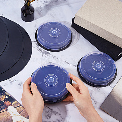 黒い底の丸型プラスチック製CDディスクケーキ収納ボックス  10枚のディスクを収納可能  透明  14x2.65cm&nbsp;CON-WH0107-125