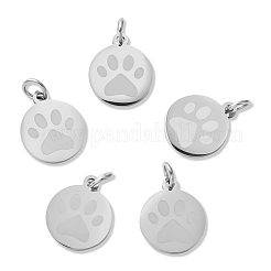 ステンレス製ペットチャーム201個  丸カン付き  犬の足のプリントとフラットラウンド  ステンレス鋼色  14.5x12x1mm  穴：3mm&nbsp;STAS-CJ0001-97P