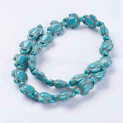 合成ターコイズビーズ連売り  カメ  染め＆加熱  ダークターコイズ  18.5x15x8mm  穴：1.5mm  約22個/連  約14~14.5インチ&nbsp;G-E456-35A-15x18mm