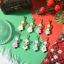 7Pcs 7 Colors Christmas Tree Handmade Porcelain & ABS Plastic Imitation Pearl Angel Pendant Decorations&nbsp;HJEW-FS00082