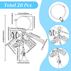 20Pcs Alloy Baseball Player & Baseball Bat & Hat Keychains&nbsp;KEYC-SC00044