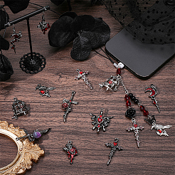 ゴシック合金ラインストーン/アクリル/エナメルペンダントセット24スタイル12個  ミックスカラー  25~47x16~30x4~11mm  穴：1.4~2mm  2個/スタイル&nbsp;FIND-SC0023-29