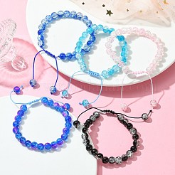 ガラスラウンド編組ビーズブレスレット  調節可能なブレスレット  ミックスカラー  内径：2~3インチ（5~7.6cm）&nbsp;BJEW-JB09693