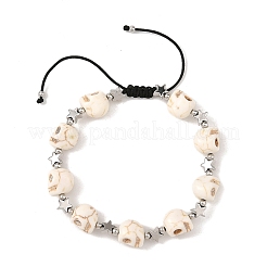 Dyed Synthetic Turquoise Halloween Skull Braided Bead Bracelets&nbsp;BJEW-TA00768