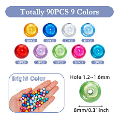 90個9色のマットスプレー塗装アクリルビーズ  ラウンド  ミックスカラー  8mm  穴：1.6mm  10個/カラー&nbsp;OACR-TA0001-79