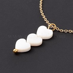 女性用 304 ステンレススチールチェーン付き天然シェルハートペンダントネックレス  ゴールドカラー  17.76~17.91インチ（45.1~45.5cm）&nbsp;NJEW-C016-05G