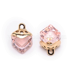 ガラスチャーム  合金のパーツと  キューブ  ライトローズ  15x10x10mm  穴：1.6mm&nbsp;GLAA-SZC0004-02K