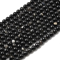 天然石ブラックトルマリンビーズ連売り  ラウンド  6mm  穴：0.8mm  約60~67個/連  15.3インチ（39 cm）&nbsp;G-F666-05-6mm