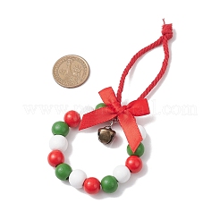 Wood Beads Christmas Wreath Pendant Decoration&nbsp;HJEW-JM03829-03