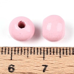 スプレー塗装された丸い天然シマウッドビーズ  パールピンク  8~8.5x6.8mm  穴：1.8~2mm&nbsp;WOOD-A018-8mm-05