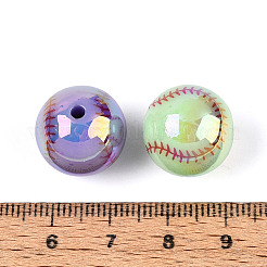 スポーツUVメッキ不透明アクリルビーズ  虹色の  野球  ミックスカラー  15.5mm  穴：2.2mm&nbsp;PACR-N016-03