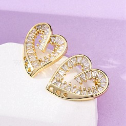 Heart Brass Micro Pave Clear Cubic Zirconia Stud Earrings&nbsp;EJEW-H158-01G
