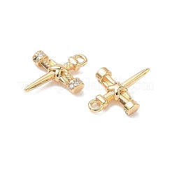 真鍮マイクロパヴェクリアキュービックジルコニアペンダント  クロスチャーム  18KGP本金メッキ  16x12x3mm  穴：1.5mm&nbsp;KK-L254-12G