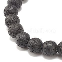 Natural Lava Rock Round Beaded Stretch Bracelet with Clear Cubic Zirconia Crown&nbsp;BJEW-JB07797-04