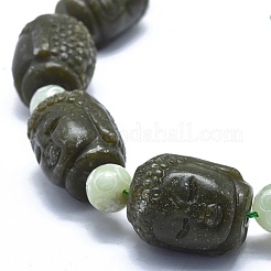 天然岫岩のヒスイのビーズ連売り  仏頭  27~28x22~23x22~22.5mm  穴：1.4mm  約10個/連  15.9インチ（40.5cm）&nbsp;G-O179-D01