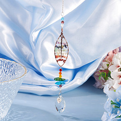 1Pc Wire Wrapped Alloy & Natural Mixed Stone Chips Tree of Life Hanging Suncatchers&nbsp;HJEW-TA0001-45C