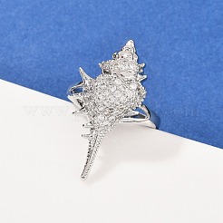 真鍮マイクロパヴェキュービックジルコニアカフスリング  プラチナ  シェル形状  30.5x15mm&nbsp;RJEW-P167-02C-P