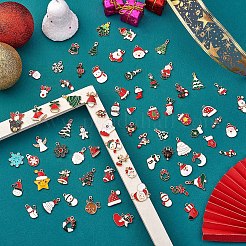 クリスマス合金エナメルペンダント96個。  ラインストーン付き  サンタクロース＆スノーフレーク＆クリスマスツリー＆トナカイ/クワガタ  ジュエリー イヤリング ギフト ホリデー デコレーション用  ミックスカラー  12x9mm〜26x20mm  穴：2mm&nbsp;JX267A