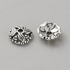 レトロな925スターリングシルバービーズキャップ  花  アンティークシルバー  5.8x2mm  穴：1mm&nbsp;STER-WH0007-17C-AS