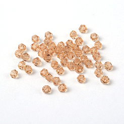 模造クリスタルガラスビーズ  トランスペアレント  多面カット  双円錐形  淡いチソウ  4x3.5mm  穴：1mm 約720個/袋&nbsp;G22QS172