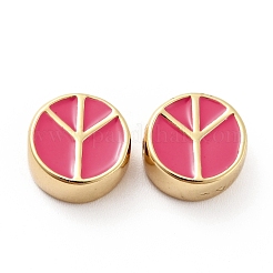 Flat Round with Peace Sign Brass Enamel Beads&nbsp;KK-G419-05G