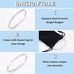 3Pcs Egg Shaped 201 Stainless Steel Grooved Hinged Bangles&nbsp;STAS-UN0048-67