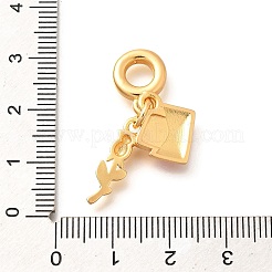 Brass Enamel Letter & Rose Flower European Dangle Charms&nbsp;KK-U048-05G-01
