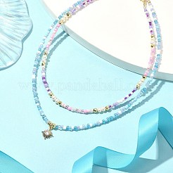 2Pcs 2 Style Glass Seed Beaded Necklaces Set&nbsp;NJEW-JN04356