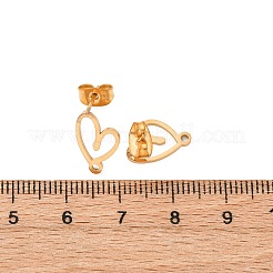 304ステンレススチールスタッドピアス金具  平板付  ハート  イオンプレーティング（ip）  ゴールドカラー  12.5x8mm  穴：1.5mm  ピン：1mm&nbsp;STAS-D371-05G
