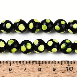 手作りランプワークビーズ連売り  ラウンド  波点付き  ブラック  9.5~11mm  穴：0.9~1.2mm  約38個/連  13.78~14.37インチ（35~36.5cm）&nbsp;LAMP-N037-02A