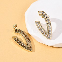 Brass Micro Pave Clear Cubic Zirconia V-Shaped Stud Earrings&nbsp;EJEW-D332-01G