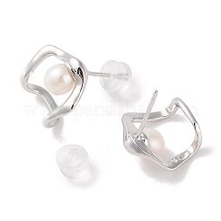 変色防止スターリングシルバースタッドピアス  天然パールと  女性のためのジュエリー  13x14mm&nbsp;EJEW-C087-07C-P
