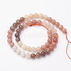 天然マルチムーンストーンビーズ連売り  ラウンド  8mm  穴：1mm  約52個/連  15.5インチ&nbsp;G-P213-19-8mm