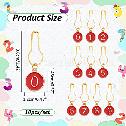 10Pcs 10 Styles Number 0~9 Alloy Enamel Pendant Stitch Markers&nbsp;HJEW-AB00583