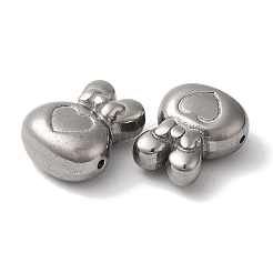 変色しにくい304ステンレススチールビーズ  蝶結びとハートのウサギ  ステンレス鋼色  17x13x7mm  穴：1.2mm&nbsp;STAS-I305-199P