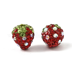粘土ポリマーラインストーンビーズ  パヴェボールディスコビーズ  グレードA  苺  レッド  14x13mm  穴：1mm&nbsp;LS-RB-A051-E06