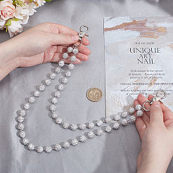 ポリマークレイラインストーンラウンドビーズパンツチェーン1個  亜鉛合金の留め金付き  プラチナ  クリスタル  380mm&nbsp;AJEW-BM0001-29B-01