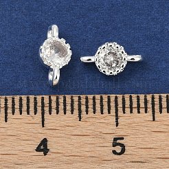 真鍮製キュービックジルコニアフラットラウンドコネクターチャーム  ラックめっき  長持ちメッキ  プラチナ  透明  9x4.5~5x3mm  穴：1mm&nbsp;KK-H204-02S-04