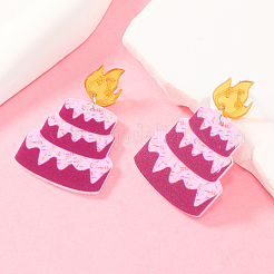 Pink Cartoon Acrylic Cake Dangle Stud Earrings&nbsp;LS-GV7374-3