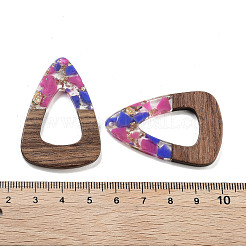 ウォールナット材ペンダント  樹脂と金箔  ティアドロップ  ショッキングピンク  45x30x3.5mm  穴：2mm&nbsp;FIND-Z050-07H