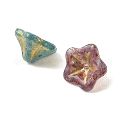 ペイントガラスビーズを焼く  ライン入り  ミックスカラー  ベルフラワー  13.5x13x7mm  穴：1.4mm&nbsp;DGLA-G004-01A