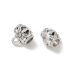 チベットスタイルの合金チューブベイル  花とバレル  アンティークシルバー  10.5x9x7.5mm  穴：2.5mm  内径：4.5mm&nbsp;AL-CBA612E-09AS