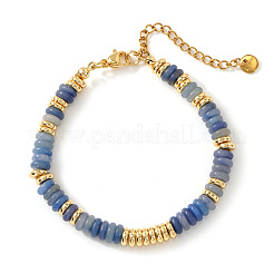 Disc Natural Blue Chalcedony & 304 Stainless Steel Beaded Bracelet for Women&nbsp;VZ6468