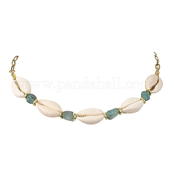 Natural Blue Apatite Chip & Cowrie Shell Beaded Necklaces for Women&nbsp;NJEW-JN06385