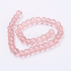 透明ガラスビーズ連売り  多面カット  ドラム  ピンク  8x6mm  穴：1mm  約40個/連  9.4インチ&nbsp;EGLA-E045-B02