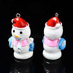 樹脂チャーム  プラチナトーン鉄パーツ  クリスマステーマ  雪だるま  パールピンク  42~44x23~24x19mm  穴：2mm&nbsp;RESI-T028-12A